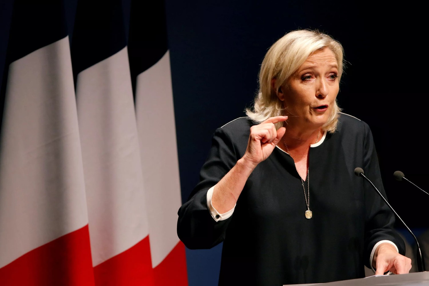 France's far-right leader Marine Le Pen delivers a speech for the next year's municipal elections in an end-summer annual address to partisans in Frejus, France September 15, 2019. REUTERS/Jean-Paul Pelissier/File Photo