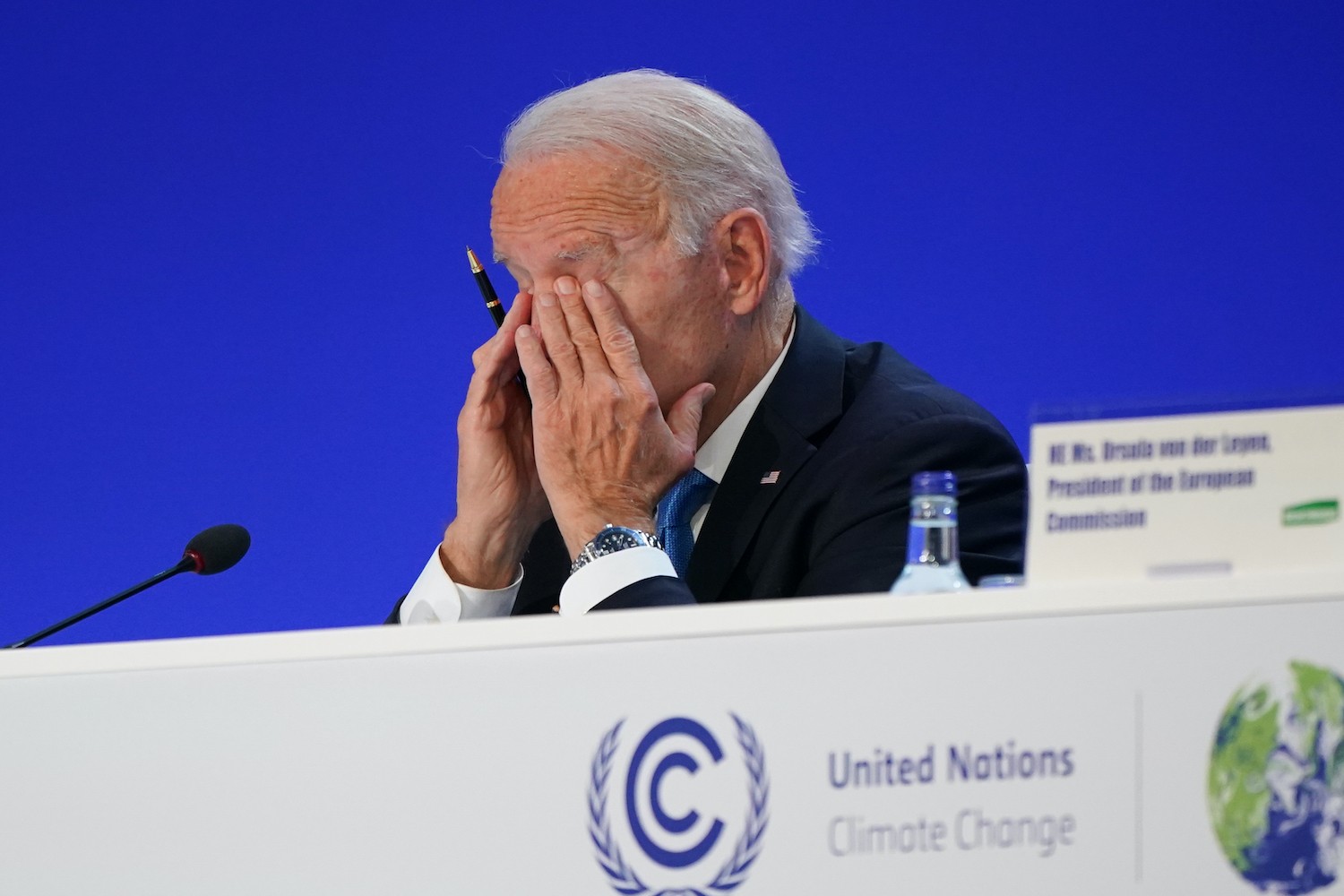 U.S. President Joe Biden listens to the speakers during the World Leaders' Summit "Accelerating Clean Technology Innovation and Deployment" session on day three of COP26 on Nov. 2, in Glasgow, Scotland. IAN FORSYTH/GETTY IMAGES